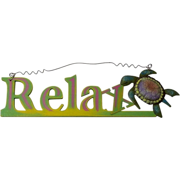 Relax Sign With Wood Cut Out Letters And Metal Sea Turtle