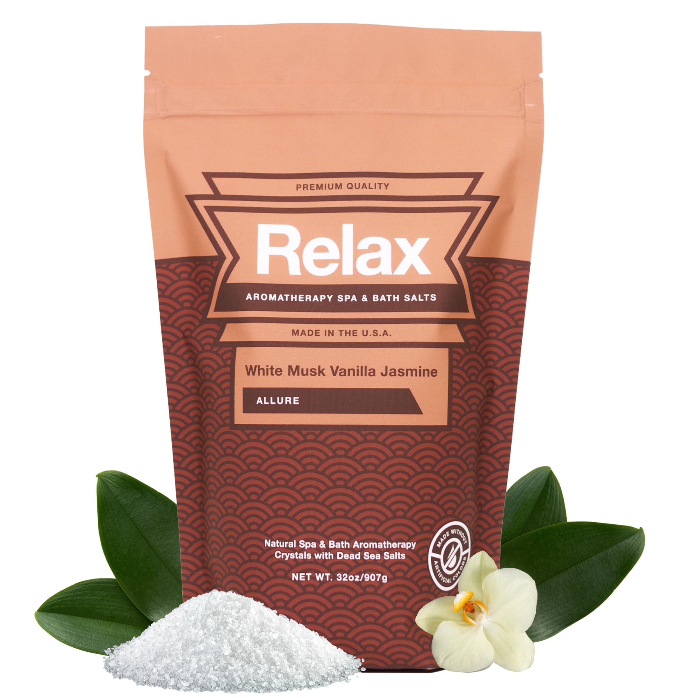 Relax Spa & Bath, Epsom & Dead Sea Salts, Aromatherapy Bath Salts for Hot Tub, Bath, or Spa, Infused With Magnesium, White Musk Vanilla Jasmine