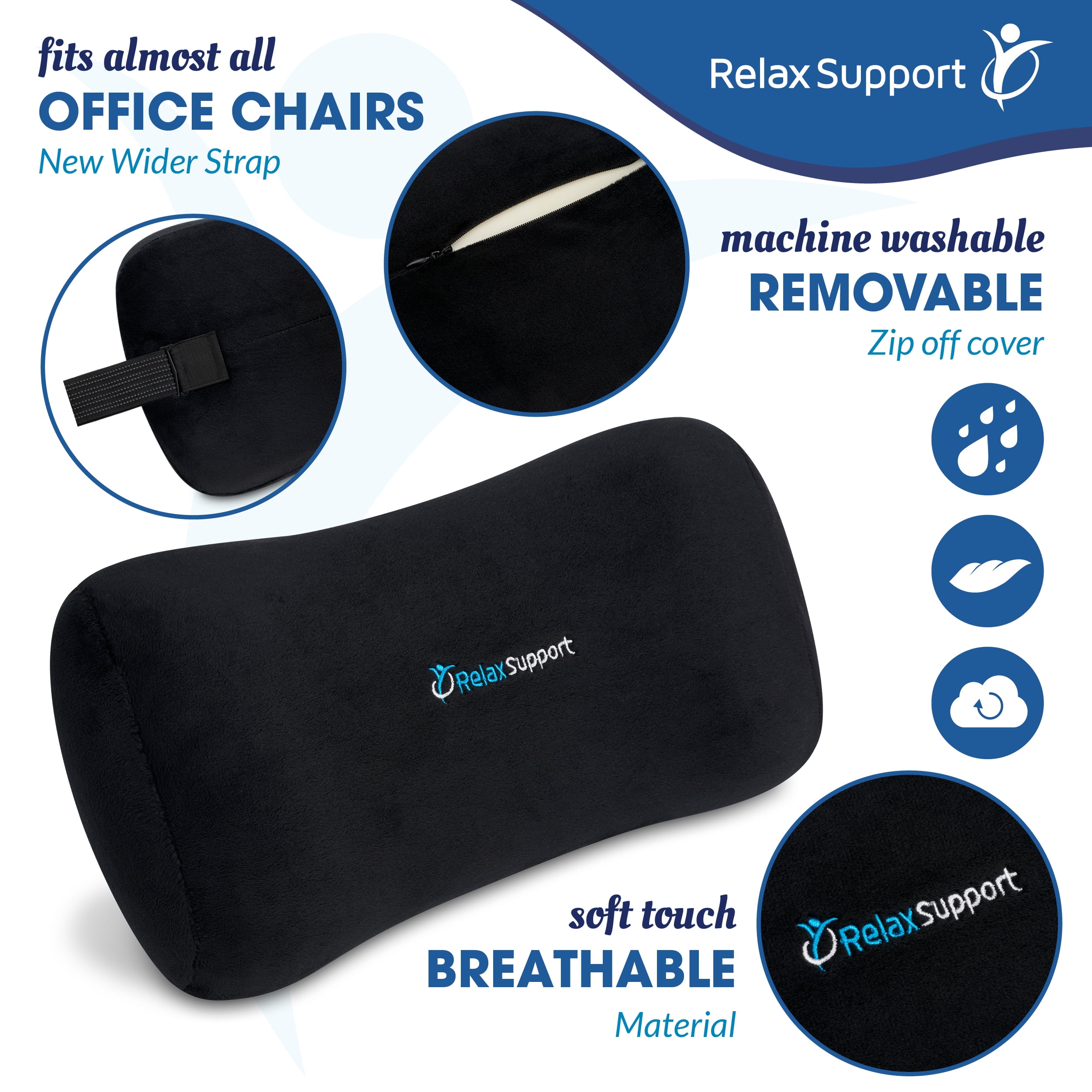 Relax Support Office Chair Back Support Pillow, Black Lumbar Pillow  Providing Structural Support 