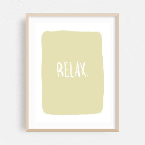 Relax. - Typography Quote Minimalist Pastel Modern Art Motivational Oak Framed Wall Art Print 18 x 24 inches