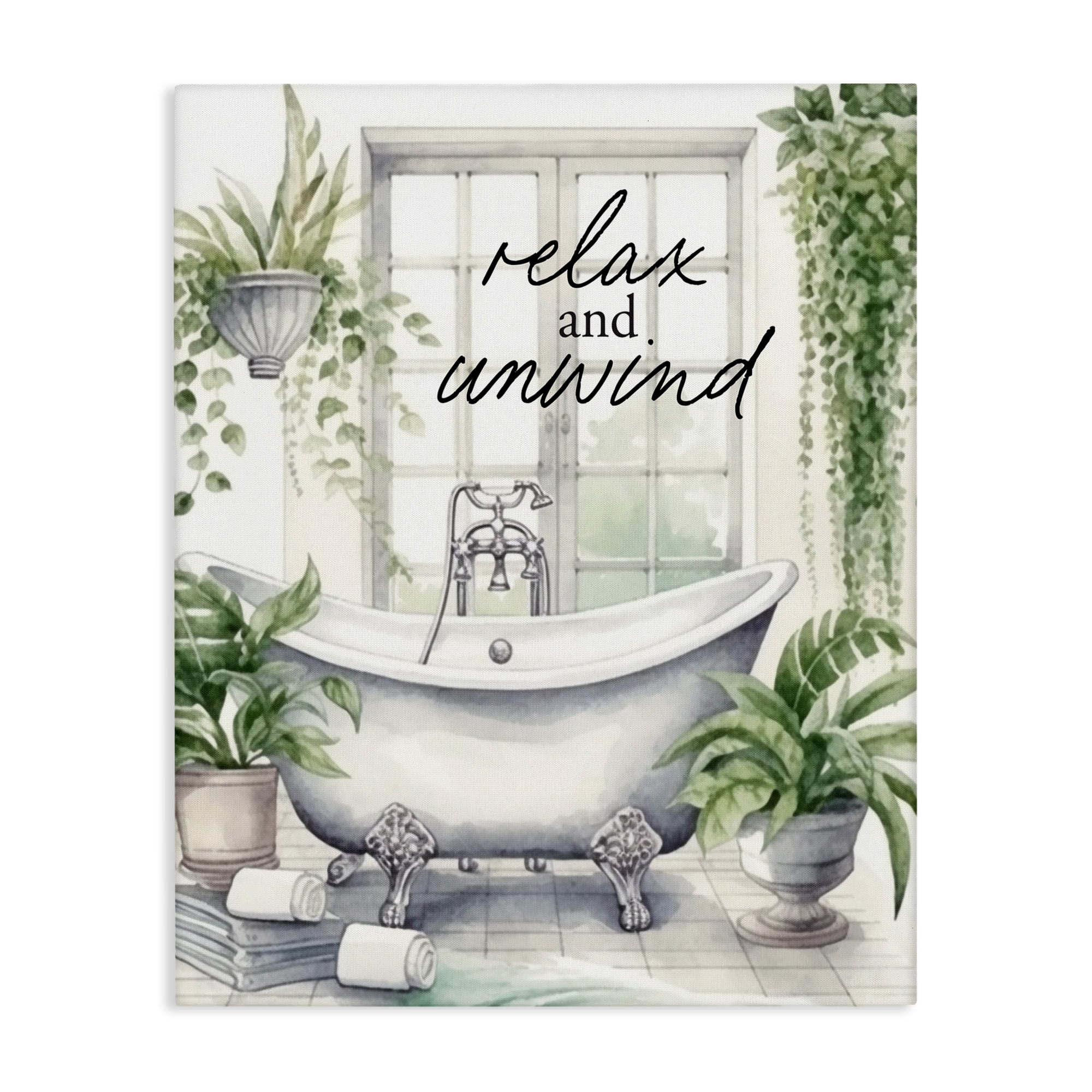 Relax Unwind Bath & Foliage Canvas Wall Art, design by Lettered and Lined