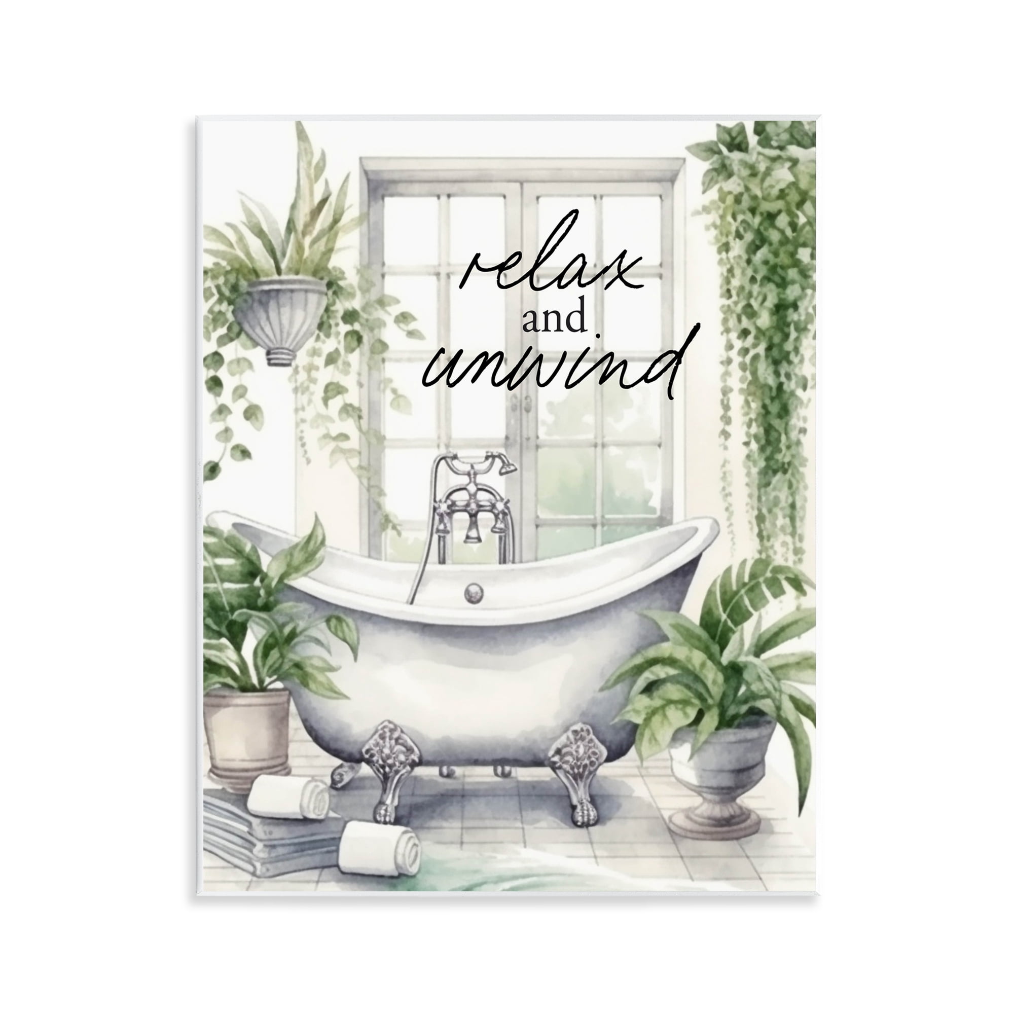 Relax Unwind Bath & Foliage Wall Plaque Art, design by Lettered and Lined