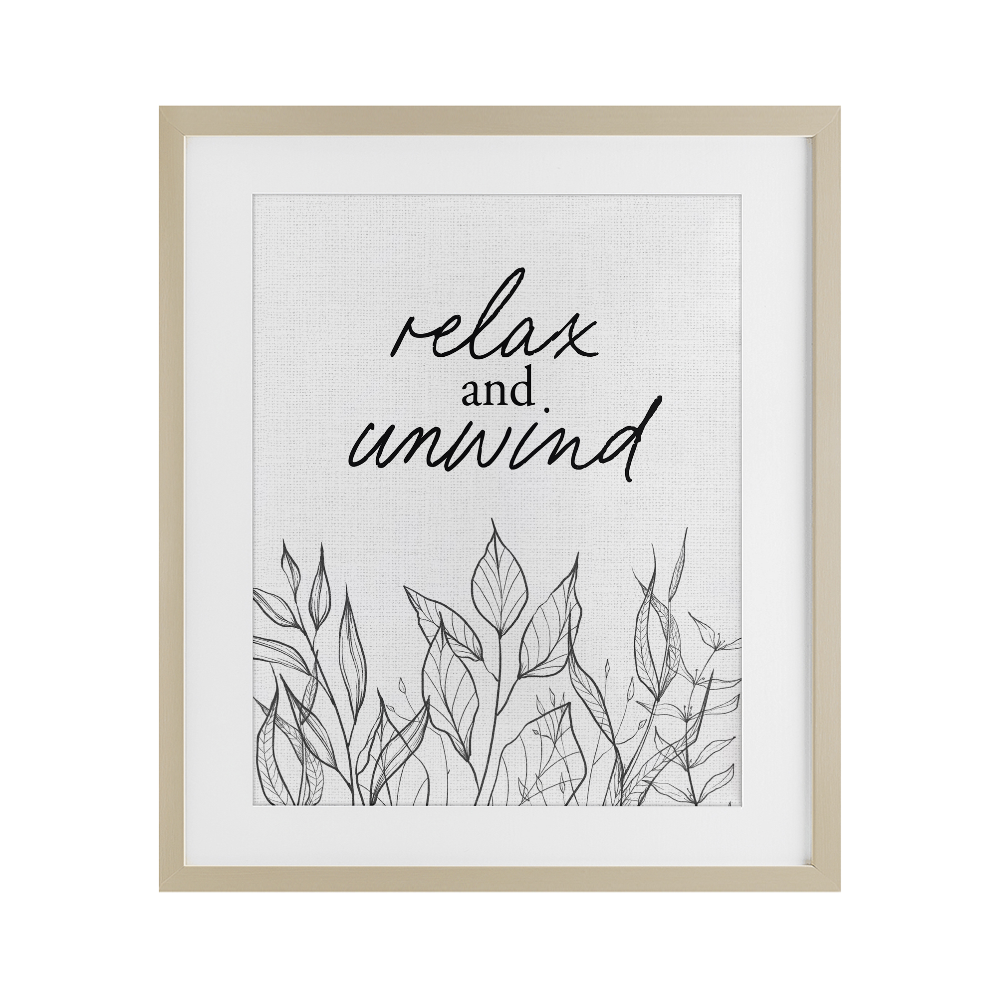 Relax Unwind Minimalist Leaves Birch Framed Print Under Glass, design by Lettered and Lined