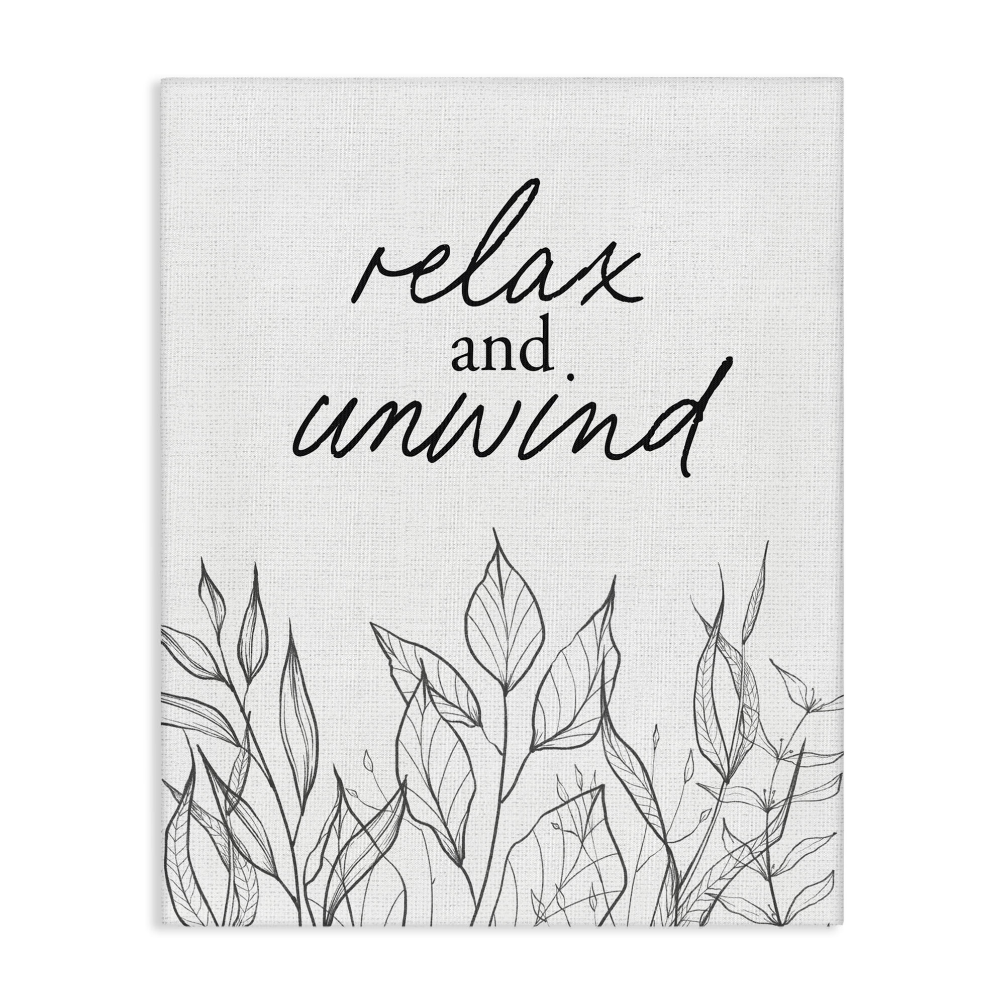 Relax Unwind Minimalist Leaves Canvas Wall Art, design by Lettered and Lined
