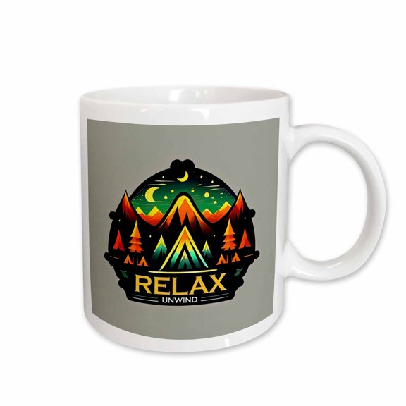 3drose, Relax, Unwind Text and Stylish Image of Mountains. Happy Camper Gift, 15oz Mug