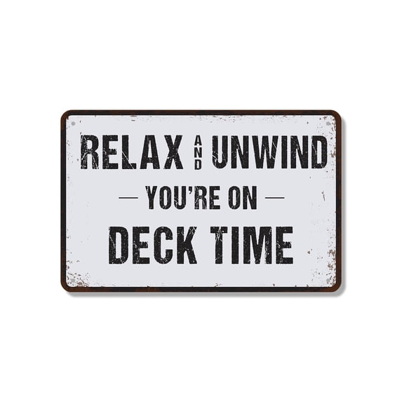 Relax Unwind You’re On Deck Time 12 Inch x 18 Inch Novelty Aluminum Metal Sign Shoes Off Feet Up Durable Weatherproof Perfect for Porches Patios Lake Houses Fun Gift for Beach Bums Boat
