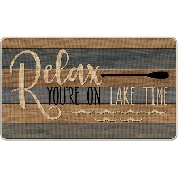 Relax You''re on Lake Time Welcome Front Door Mat, Lake House Decorative Doormat Non-Slip Floor Entryway Rug, Lakeside Farmhouse Low Profile Indoor Outdoor Home Kitchen Decoration 17x29 Inches