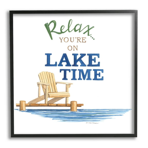 Relax You're On Lake Time Phrase Inspirational Graphic Art Black Framed Art Print Wall Art