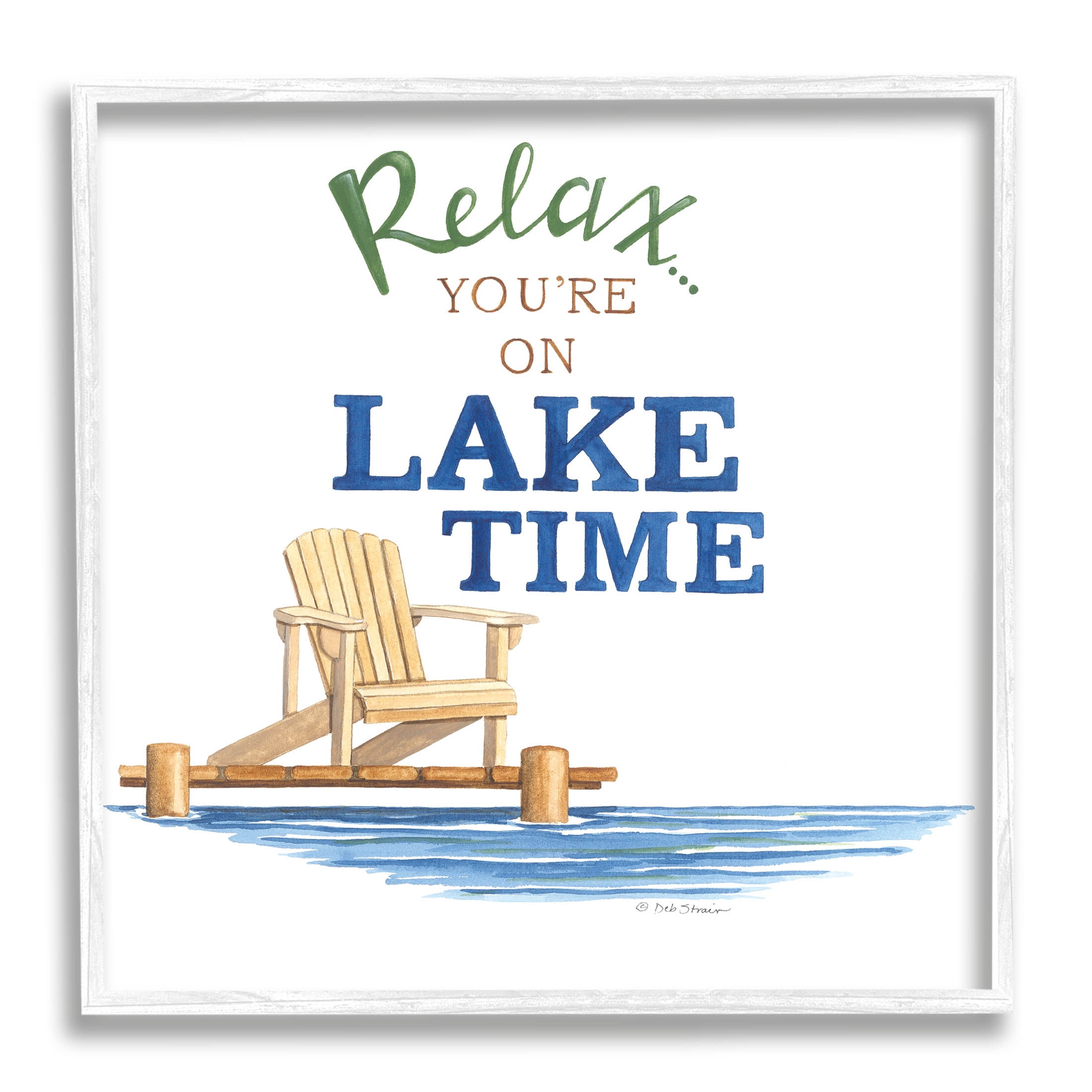 Relax You're On Lake Time Phrase Inspirational Graphic Art White Framed Art Print Wall Art