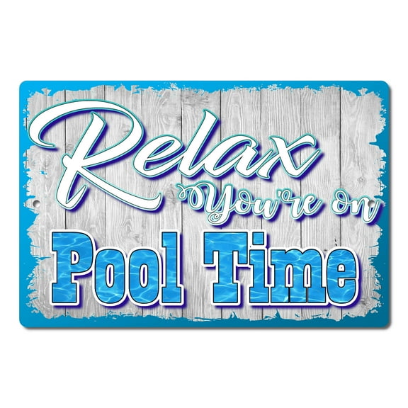"Relax, Youre on Pool Time" Metal Sign Poolside Wall Decor Outdoor Patio Sign Swimming Pool Area Decoration Summer Fun Pool Sign