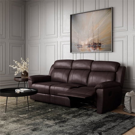 Relax a Lounger Easton Reclining Sofa in Java Brown Faux Leather Upholstery