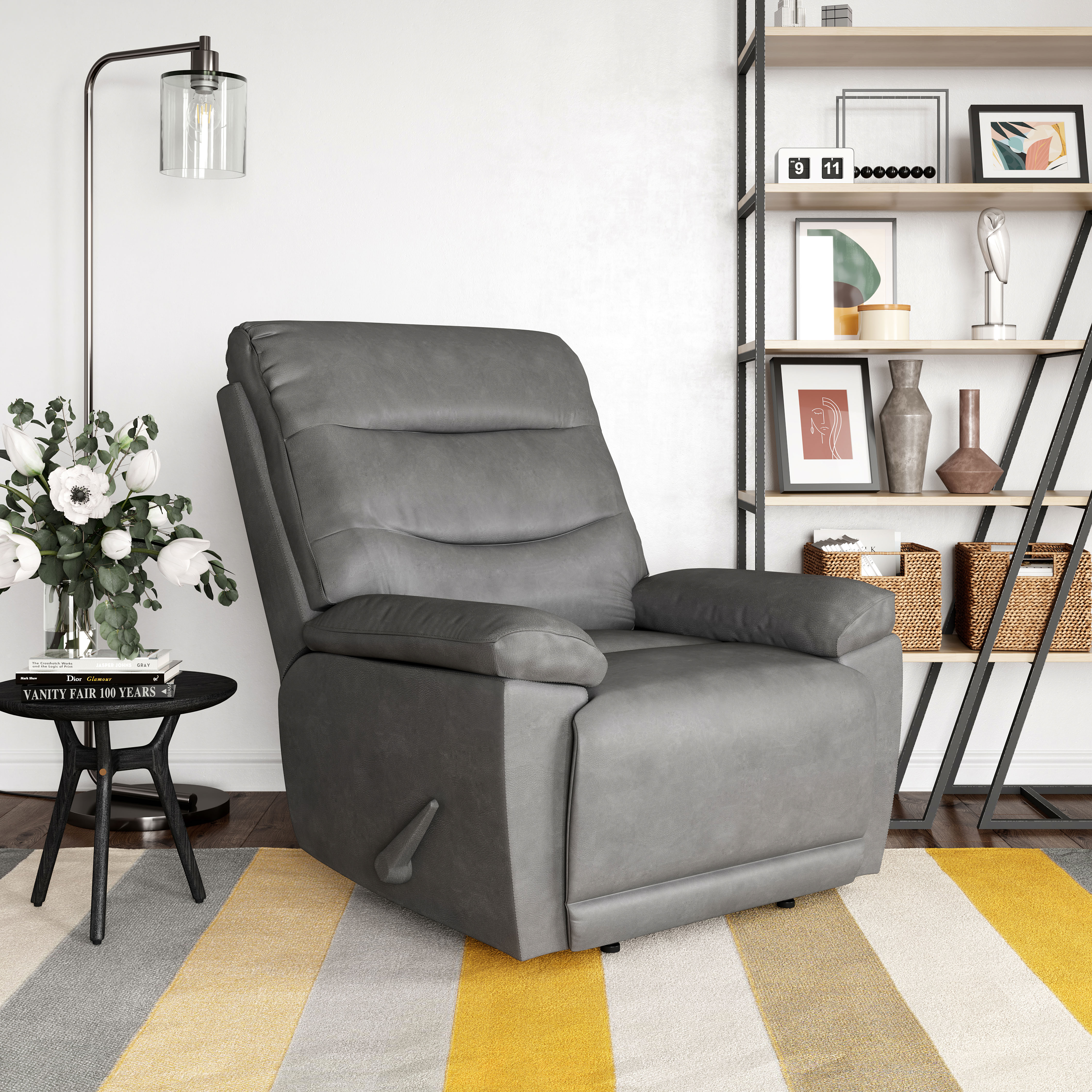 Relax-a-Lounger Lincoln Manual Oversized Recliner, Gray Faux Leather - image 1 of 13