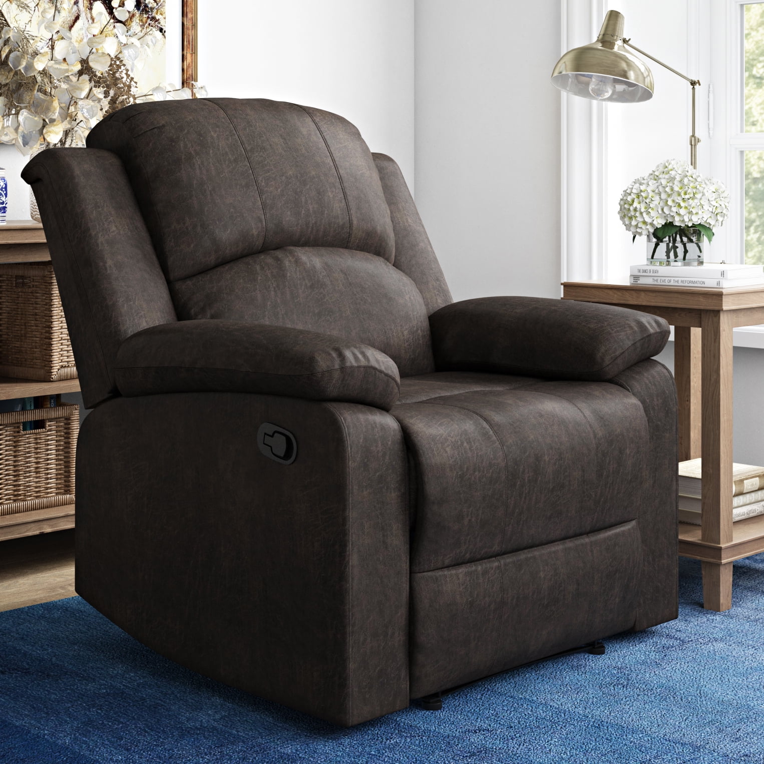 Relax-a-Lounger Reynolds Faux Suede Manual Recliner - Thumbnail 3