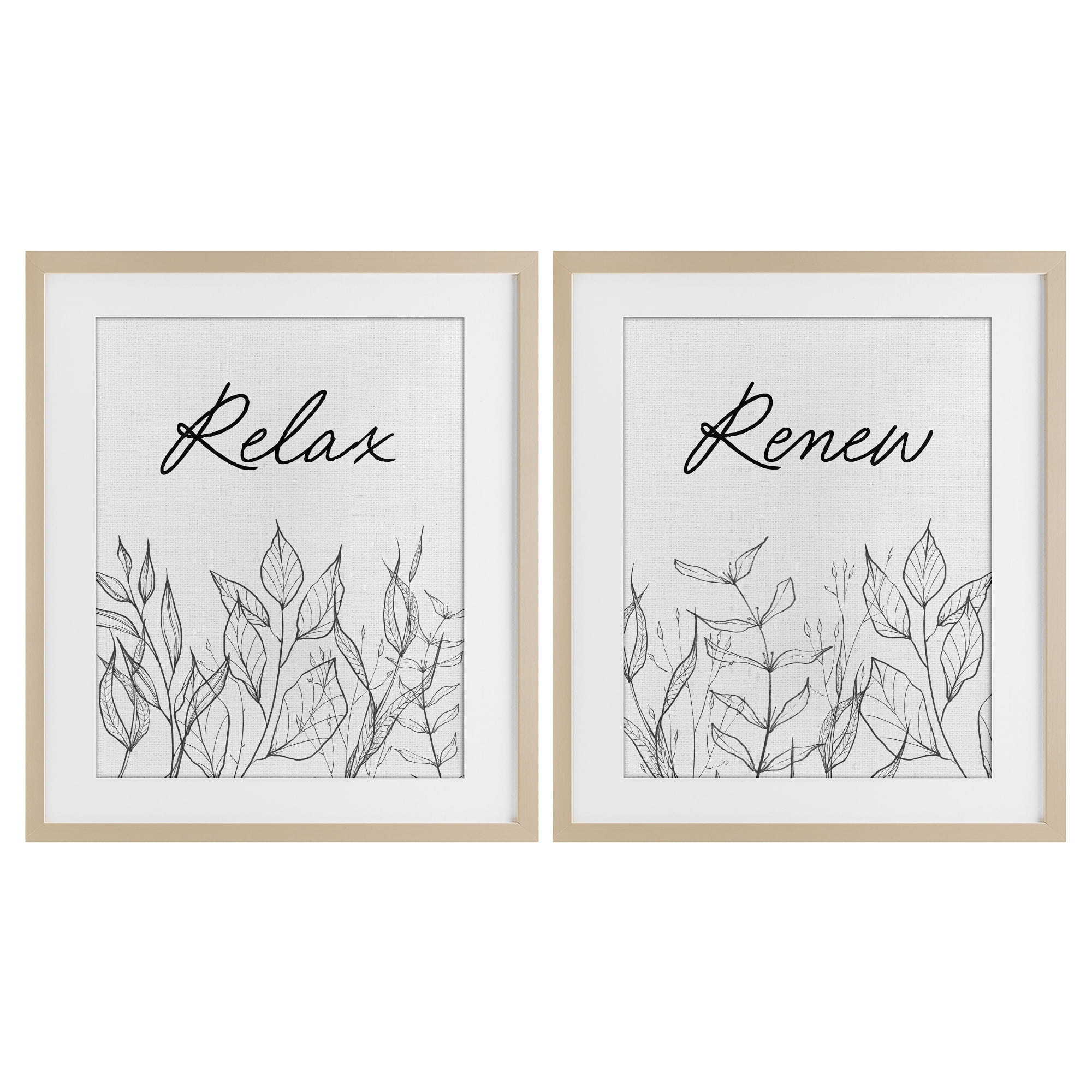 Relax and Renew Leaf Outlines 2 Piece Birch Framed Print Under Glass Set, design by Lettered and Lined