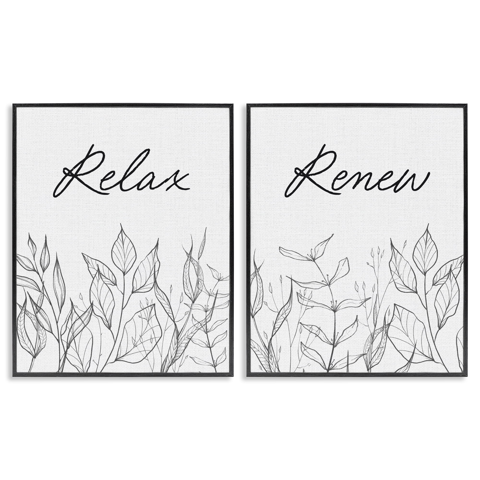 Relax and Renew Leaf Outlines 2 Piece Black Framed Giclee Art Set, design by Lettered and Lined