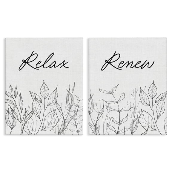 Relax and Renew Leaf Outlines 2 Piece Canvas Wall Art Set, design by Lettered and Lined