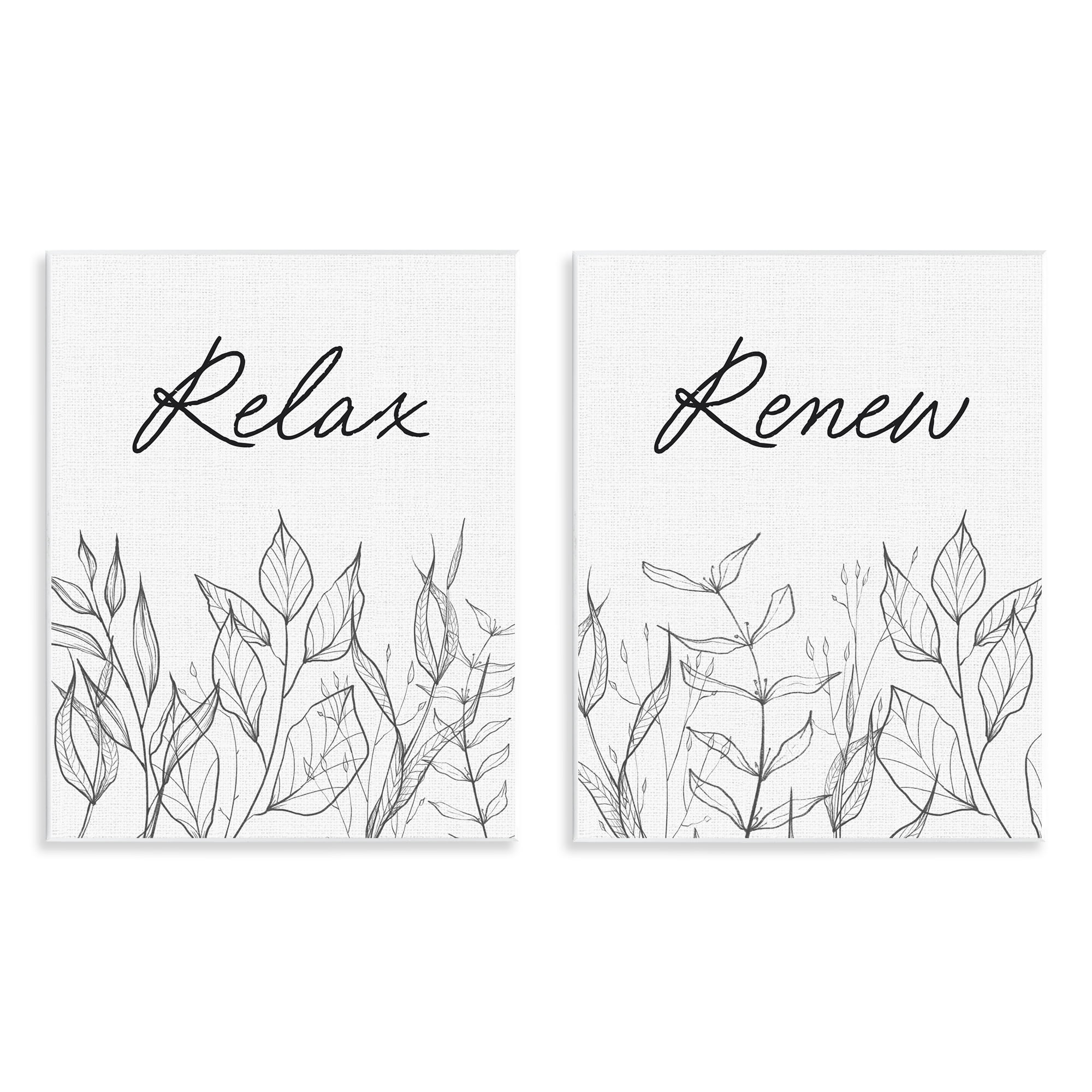 Relax and Renew Leaf Outlines 2 Piece Wall Plaque Art Set, design by Lettered and Lined