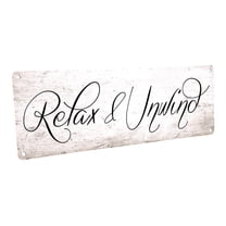 Relax and Unwind 4"x12" Metal Sign, Wall Décor for Bath and Laundry