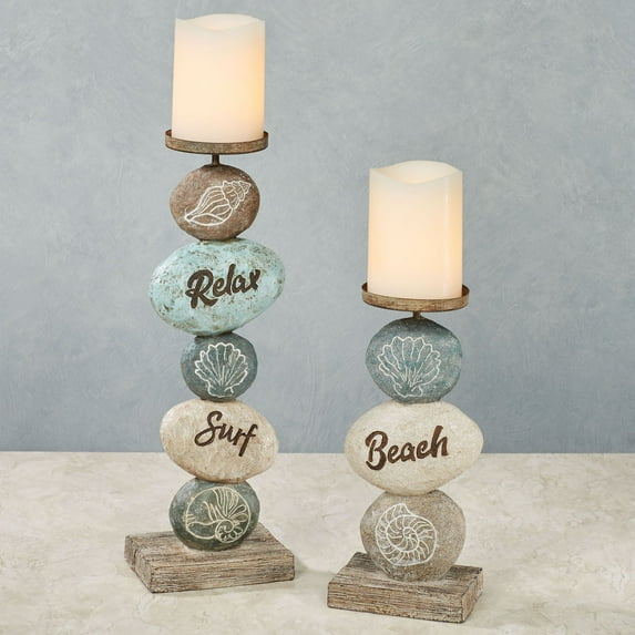 Relax at the Beach Faux Stone Coastal Candleholders Set of Two