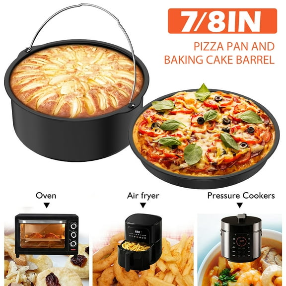 Relax love 2Pcs Air Fryer Accessory Durable Air Fryer Pizza Pan and Baking Cake Barrel with Non-Stick Coating Round Baking Cake Pan Set,7-inch