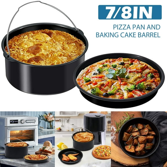 Relax love 2Pcs Air Fryer Accessory Durable Air Fryer Pizza Pan and Baking Cake Barrel with Non-Stick Coating Round Baking Cake Pan Set,8-inch