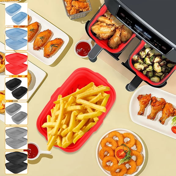 Relax love 2Pcs Air Fryer Silicone Pot Reusable Liner Rectangle Pan Heat Resistant Air Fryer Silicone Baking Tray for 8QT Air Fryer Oven,Blue Square