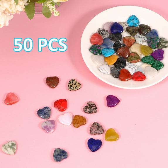 Relax love 50Pcs Hearts Natural Crystal Mini Assorted Worry Stones Heart Shaped Crystal Rocks for Meditation Energy Balancing Desktop Decoration 20mm