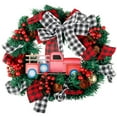 thumbnail image 1 of Relax love Artificial Christmas Wreath,Plaid Bow Garland Home Party Decorations with LED String Lights,38cm Car, 1 of 7