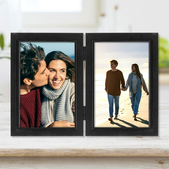 Relax love Double/Triple Picture Frame 180° Foldable Hinged Picture Frame Stand Vertically on Desktop with Glass Front Black Photo Frame for Desktop Birthday Gifts