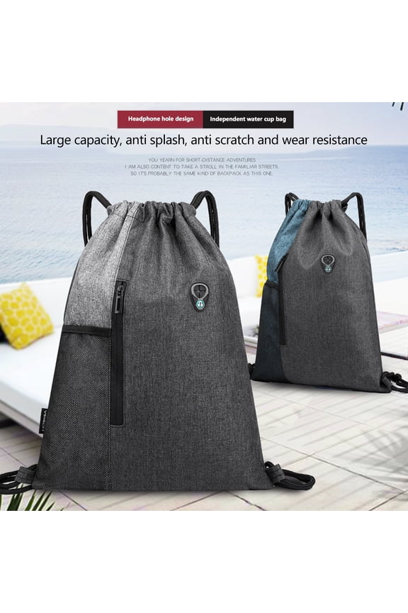 Drawstring Backpack Bag,Sport Gym Sackpack 43x33cm with Earphone Hole for School Travel Camping Workout,Blue