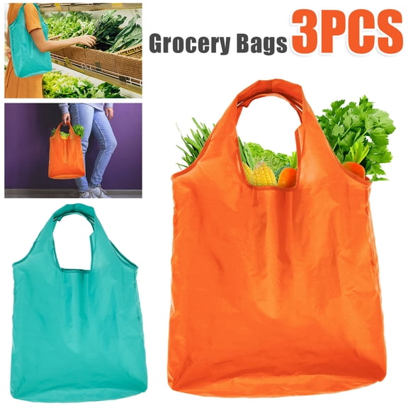 Relax love Grocery Shopping Bag 3Pcs Polyester Reusable Groceries Tote Bag Eco-Friendly Washable for Home Kitchen Storage Shopping Mall Food Snack Fruit