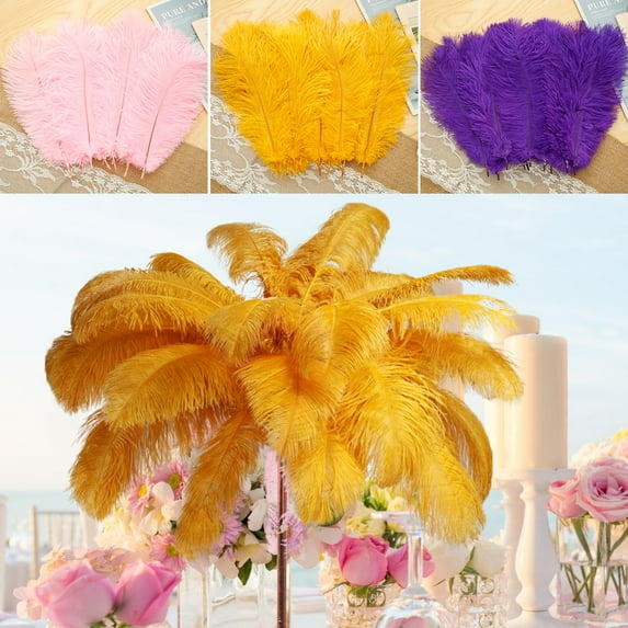 Relax love Ostrich Feather Plume 10Pcs Multi-Color Ostrich Feather Plume Decorative Fashion DIY Large Feather Party Centerpieces for Home Wedding,Gold
