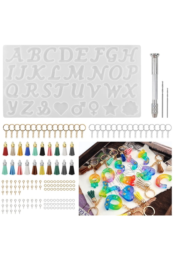 Resin Molds Kit Easy Demould Alphabet Silicone Molds DIY Craft Keychain Supplies for Beginners Adults Kids Jewelry Keychain Making