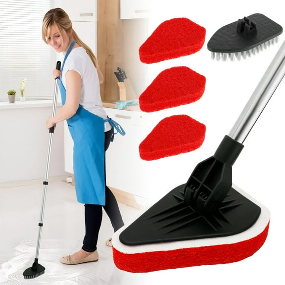 Relax love Scrub Cleaning Brush Set 2 in 1 Shower Cleaning Brush with Long Handle Extendable Tub Tile Scrubber Brush Triangle Cleaning Brush for Bathroom Bathtub Kitchen