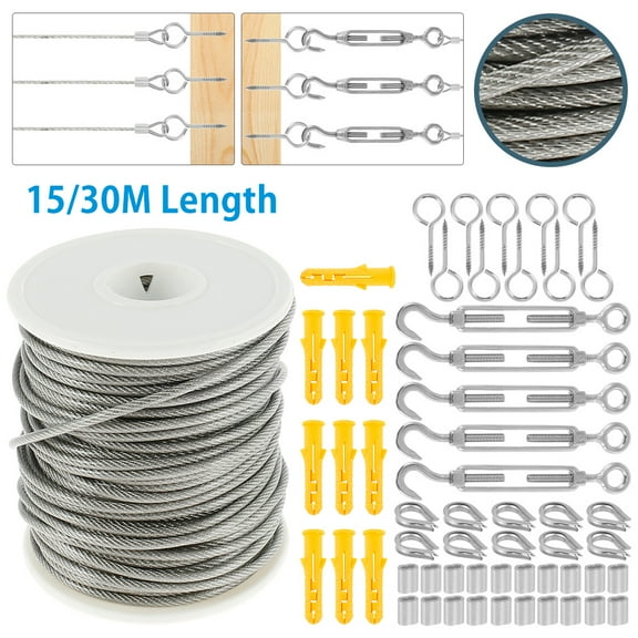 Relax love String Light Hanging Kit Garden Wire Kit PVC Coated 304 Stainless Steel Cable Rope Garden Wire Cable Railing Wire Fence Roll Kits Heavy Duty,15m