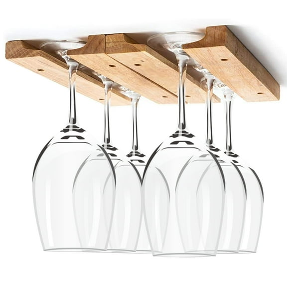 Relax love Wooden Wine Glass Holder Rack 11 Inch Wooden Hanging Wine Glass Holder Mounted Under-Cabinet Stemware Storage Rack with 8 Mounting Screws No Drilliing
