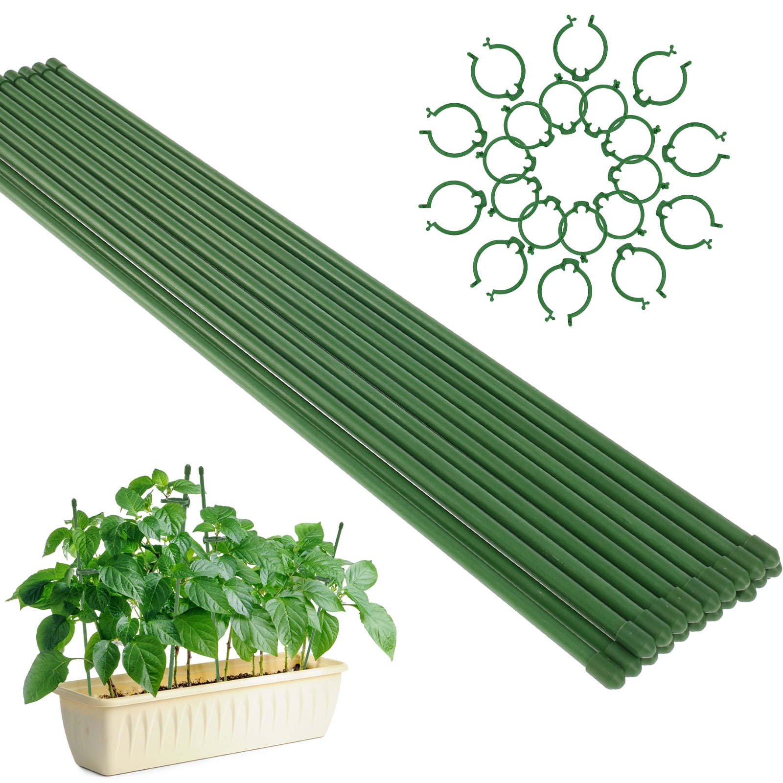 20 Pack Plant Stakes with 20pcs Plant Clips 18 Inch Reusable Plant