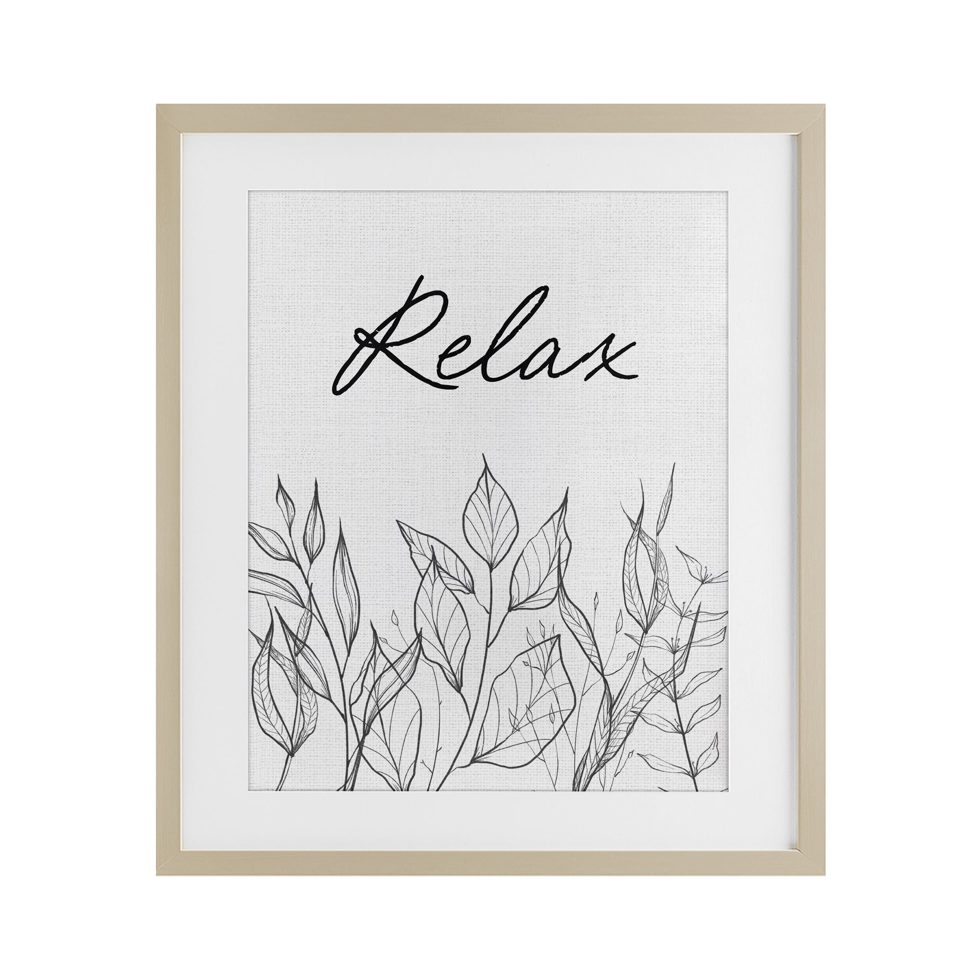 Relax with Leaf Outlines Birch Framed Print Under Glass, design by Lettered and Lined