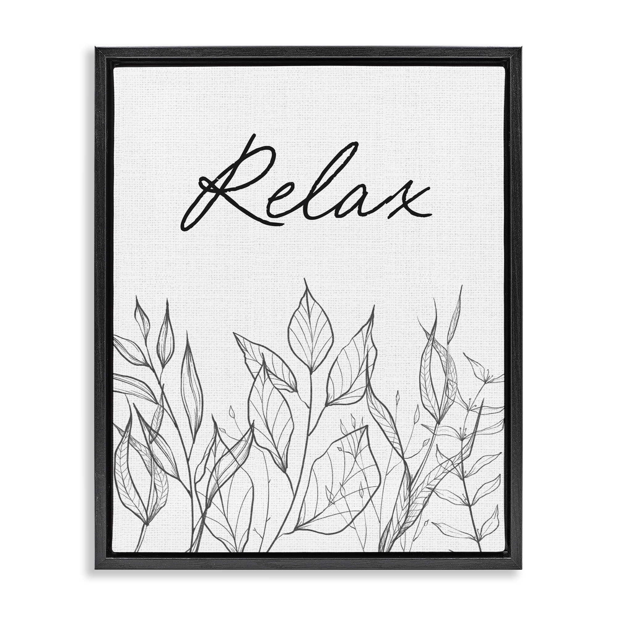 Relax with Leaf Outlines Black Framed Floater Canvas Wall Art, design by Lettered and Lined