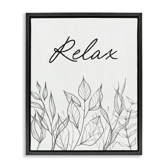Relax with Leaf Outlines Black Framed Floater Canvas Wall Art, design by Lettered and Lined