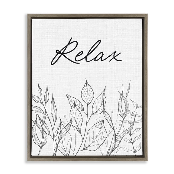 Relax with Leaf Outlines Brown Framed Floater Canvas Wall Art, design by Lettered and Lined