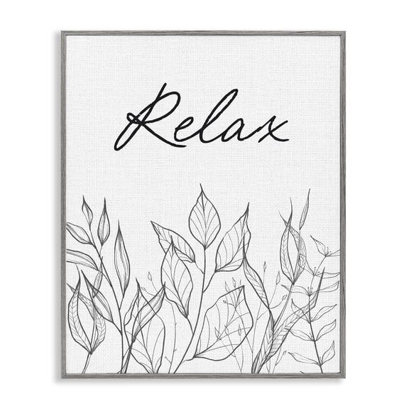 Relax with Leaf Outlines Gray Framed Giclee Art, design by Lettered and Lined