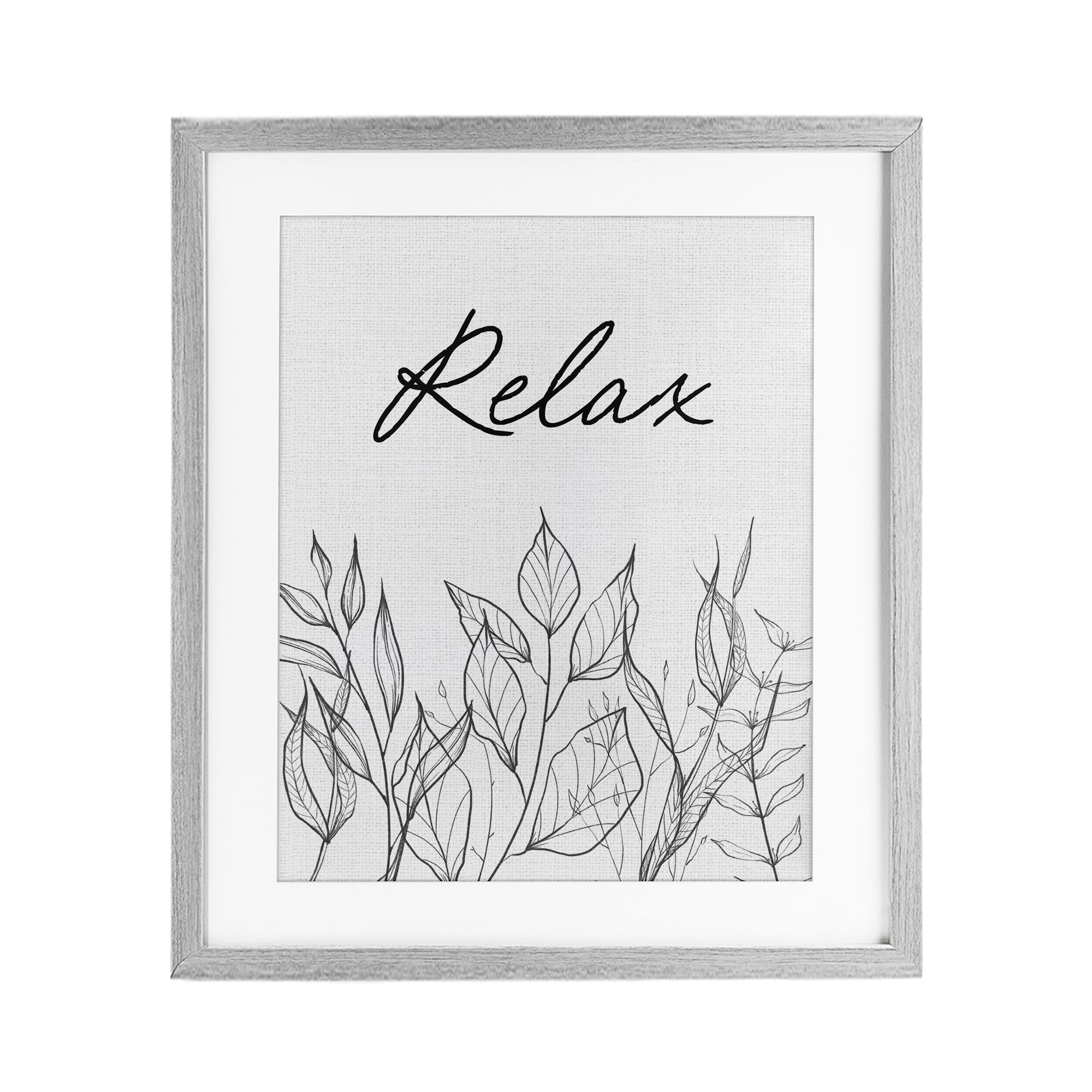 Relax with Leaf Outlines Gray Framed Print Under Glass, design by Lettered and Lined