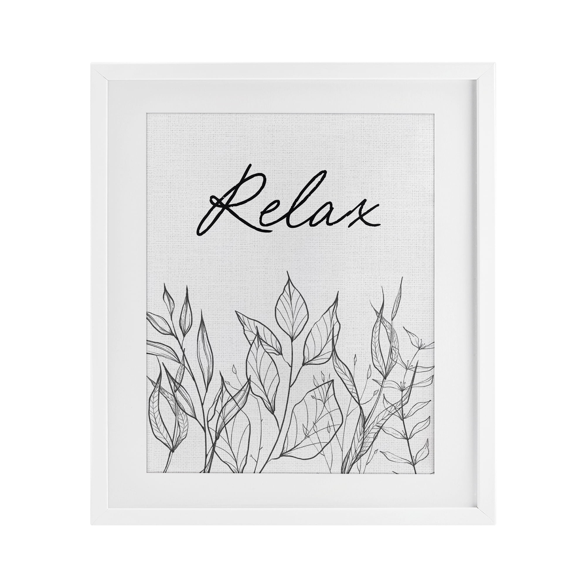 Relax with Leaf Outlines White Framed Print Under Glass, design by Lettered and Lined