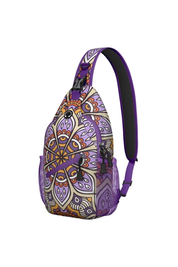 Relaxation Mandala Sling Backpack for Women, Lightweight Psychedelic Crossbody Bag with Trippy Pattern for Meditation and Emotional Healing