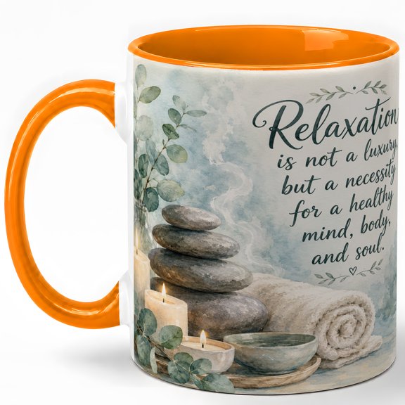 Relaxation Quote Spa Stones 11oz Ceramic Mug, Calm Wellness Watercolor Art