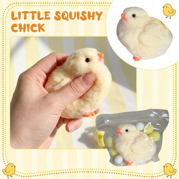 Relaxation Relief Items Squeeze, Student Easter Toy, Plush Toy, Sensory Play, Pom Poms, Chick Figure, Wool, 2*3in, Off-White, 1 Pc