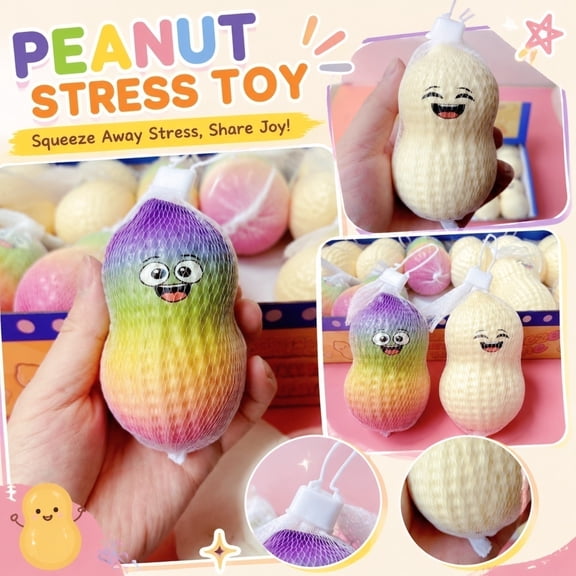 Relaxation Squeeze Toys, Adhd Squeeze Toys Adults, Sensory Toys for Student with Autism, Easter Basket Stuffers for Student, 4X2 Inch Novelty Peanut Shaped Squeeze Toys, Mesh