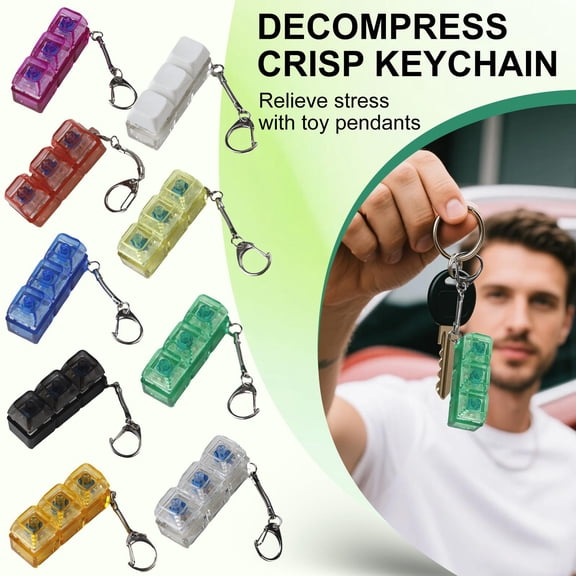 Relaxation Toys, 3 Switch, Transparent Yellow, Keyboard Clicker Squeeze, Sensory Stimulation, Pocket Carry, Metal Clasp, 1.8X0.6 In, 1 Pc