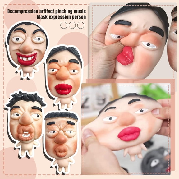 Relaxation Toys, Funny Office Desk Accessories, 4 In, Human Face Figure, Slow Bounce, Workday Calm, Open Workspace, Nude Base, Black, 1 Pc